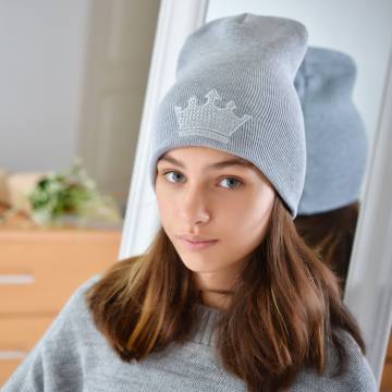 Шапки Lemanta Шапка для дівчаток сіра (корона серебро) Шапки Lemanta Шапка для дівчаток сіра (корона серебро)