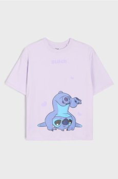 Бавовняна футболка з принтом Stitch - блакитний