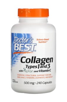 Коллаген с пептаном и витамином C Doctors Best Collagen Types 1 and 3 Powder 500 мг, 240 капсул