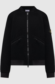 Черный бомбер с шерстью с логотипом