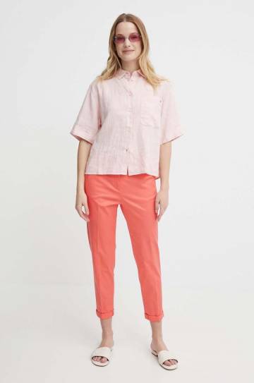 Льняная рубашка Tommy Hilfiger цвет розовый relaxed классический воротник WW0WW41392 Льняная рубашка Tommy Hilfiger цвет розовый relaxed классический воротник WW0WW41392