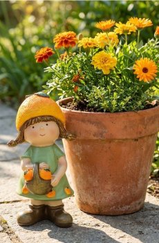 Декоративна садова фігурка дівчинки з кошиком апельсинів - різнобарвний