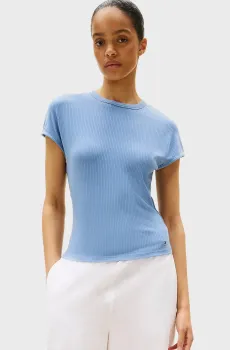 Женская голубая футболка 5X2 RIB SLIM C-NK CAP SLV Голубой XS Tommy Hilfiger WW0WW45731