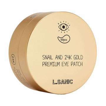 Омолаживающие патчи для кожи вокруг глаз L.Sanic Snail Аnd 24K Gold Premium Eye Patch с 24к золотом и муцином улитки, 60 шт Омолаживающие патчи для кожи вокруг глаз L.Sanic Snail Аnd 24K Gold Premium Eye Patch с 24к золотом и муцином улитки, 60 шт