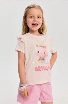 Бавовняна футболка з декоративними воланами Gabbys Dollhouse - кремовий