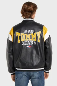 Мужской черный бомбер TJM RLX FAUX LEATHER LETTERMAN Черный S Tommy Jeans DM0DM16627