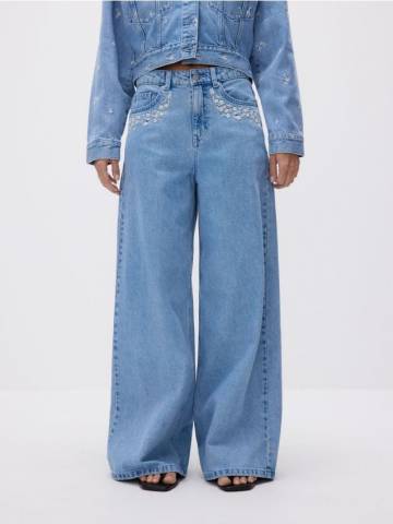 Reserved - Джинси wide leg з вишивкою - синій - YS045-50J