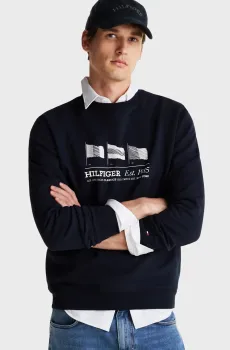 Мужской темно-синий свитшот HILFIGER FLAGS CREWNECK Синий XL Tommy Hilfiger MW0MW37464