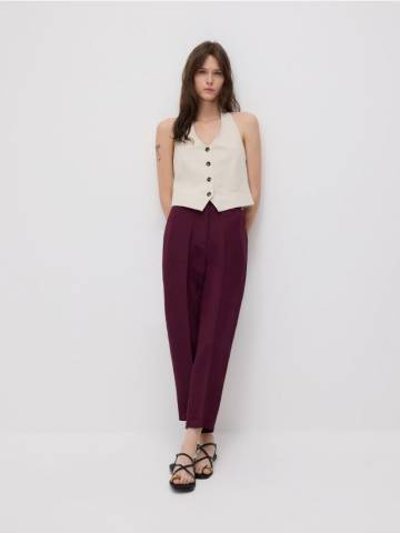 Reserved - Штани зі стрілками з додаванням льону - burgundy - YH564-53X Reserved - Штани зі стрілками з додаванням льону - burgundy - YH564-53X