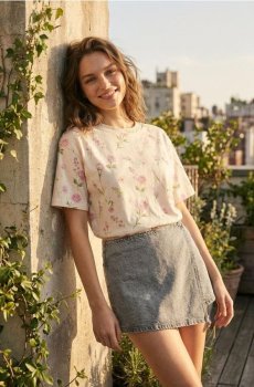 Бавовняна футболка з квітковим візерунком - різнобарвний