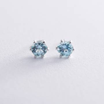 Серебряные серьги - гвоздики с синтетическим топазом 121980 Серебряные серьги - гвоздики с синтетическим топазом 121980