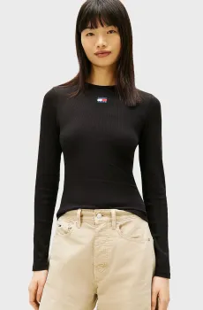 Женский черный лонгслив SLIM Черный M Tommy Jeans DW0DW20178