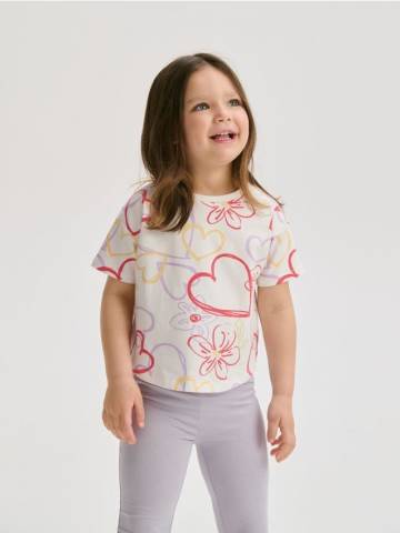 Reserved - Бавовняна футболка з візерунком - кремовий - 408EC-01X