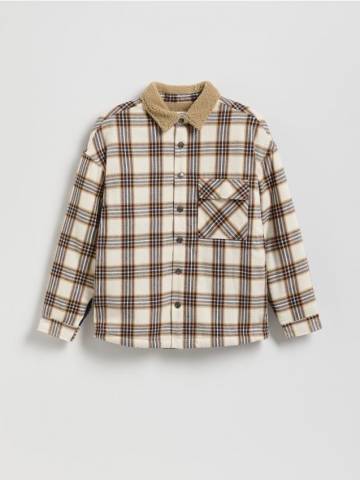 Reserved - Картата сорочка oversize - бежевий - 524GO-08X