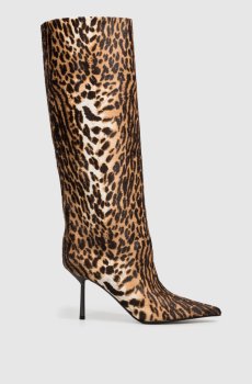 Бежевые сапоги BELLA из кожи с ворсом в леопардовый принт