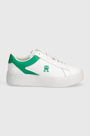 Кожаные кроссовки Tommy Hilfiger TH PLATFORM COURT SNEAKER цвет белый FW0FW07910 Кожаные кроссовки Tommy Hilfiger TH PLATFORM COURT SNEAKER цвет белый FW0FW07910