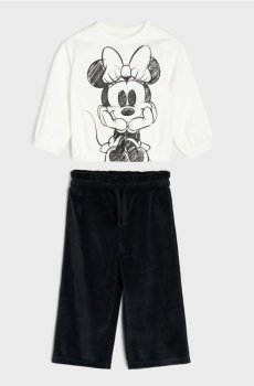 Комплект: кофта з принтом Minnie Mouse і велюрові штани wide leg - кремовий