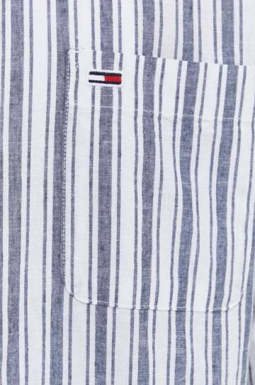 Рубашка с примесью льна Tommy Jeans цвет синий regular со стойкой Рубашка с примесью льна Tommy Jeans цвет синий regular со стойкой