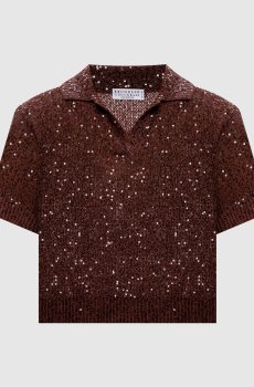 Коричневый топ из льна, кашемира и шелка в пайетке