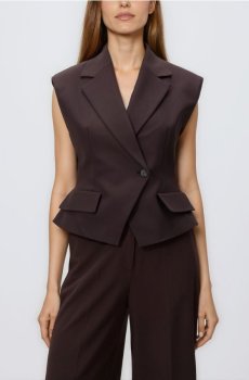 Reserved - Жилет з асиметричною застібкою - коричневий - 570KK-88X