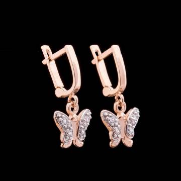 Золотые серьги "Бабочки" с фианитами с03685 Золотые серьги "Бабочки" с фианитами с03685