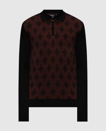 Черное поло с кашемиром и шелком в узор