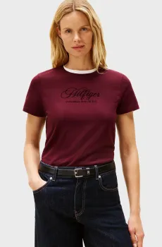 Женская бордовая футболка SCRIPT REG Бордовый XS Tommy Hilfiger WW0WW46120