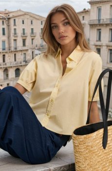 Сорочка блуза з пишними рукавами - світло-жовтий
