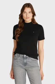 Женская черная футболка SLIM CODY CROP MOCK-NK Черный XS Tommy Hilfiger WW0WW40586