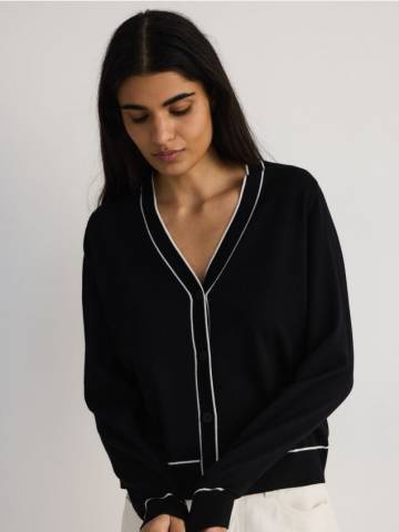 Reserved - Кардиган з контрастною оздобою - чорний - YU463-99X Reserved - Кардиган з контрастною оздобою - чорний - YU463-99X