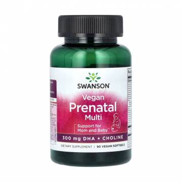 Мультивитамины для беременных Swanson Vegan Prenatal Multi DHA + Choline 300 мг, 90 веганских гелевых капсул