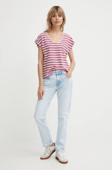 Футболка с примесью льна Pepe Jeans KHLOE цвет розовый PL505835 Футболка с примесью льна Pepe Jeans KHLOE цвет розовый PL505835
