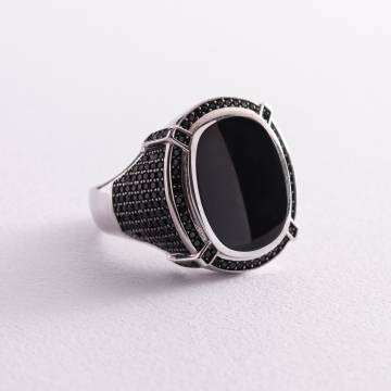 Золотая мужская печатка (оникс, фианит) к06086 Золотая мужская печатка (оникс, фианит) к06086