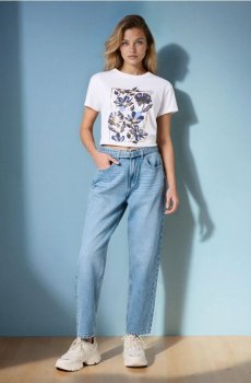 Mom fit джинси з ефектом прання - синій