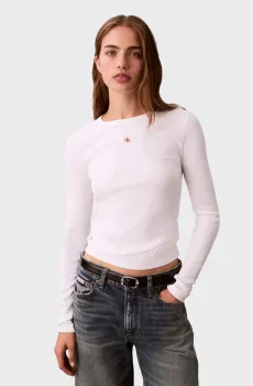 Женский белый лонгслив LABEL Белый M Calvin Klein Jeans LV047E205G