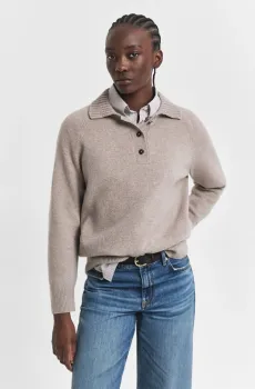 Женское бежевое шерстяное поло WOOL KNIT RUGGER Бежевый L Gant 4805346