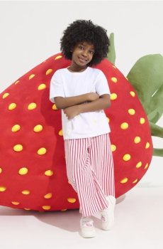 Штани з тканини в смужку - рожевий