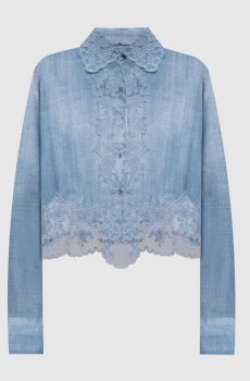 Голубая блуза с кружевом