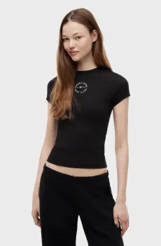 Женская черная футболка SLIM ESS LOGO2 RIB TEE EXT Черный XS Tommy Jeans DW0DW22807