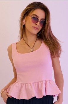 Бавовняний топ з декоративними воланами - рожевий