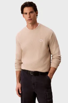 Мужской бежевый лонгслив WAFFLE HERITAGE Бежевый L Calvin Klein Jeans LV040EM217