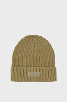 Мужская оливковая шапка PATCH CHUNKY RIB COTTON BEANIE Оливковый ONESIZE Calvin Klein LV04D8053G