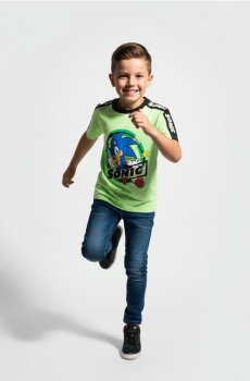 Футболка з декоративною стрічкою на рукавах Sonic the Hedgehog - ментолово-зелений