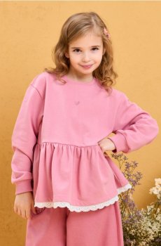 Бавовняна толстовка з вишивкою у вигляді серця - пильно-рожевий