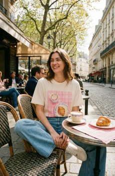 Бавовняна футболка з принтом - нюдовий