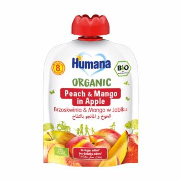 Детское фруктовое органическое пюре Humana Яблоко, персик, манго, от 8 месяцев, 90 г Детское фруктовое органическое пюре Humana Яблоко, персик, манго, от 8 месяцев, 90 г