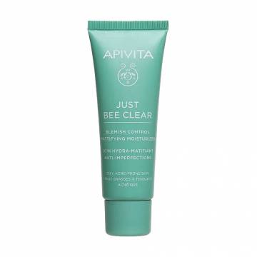 Матирующий увлажняющий крем Apivita Just Bee Clear Blemish Control Mattifying Moisturizer для проблемной кожи лица, 40 мл Матирующий увлажняющий крем Apivita Just Bee Clear Blemish Control Mattifying Moisturizer для проблемной кожи лица, 40 мл