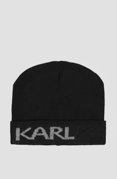 Мужская черная шапка Черный M Karl Lagerfeld 534322.805601;990
