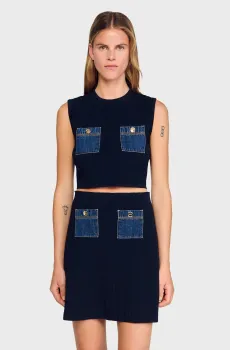 Женский темно-синий топ Синий S Sandro SFPPU02641_Navy Blue