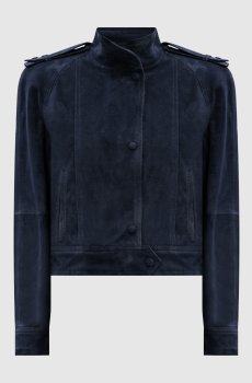 Синяя замшевая куртка с акцентными плечами